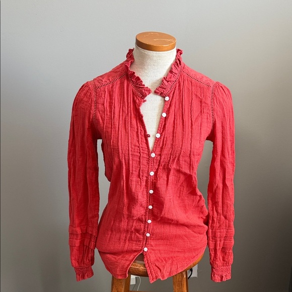 Faherty - Willa Top - Carmine Red - Button Up Blouse - Size X-Small - Picture 2 of 11